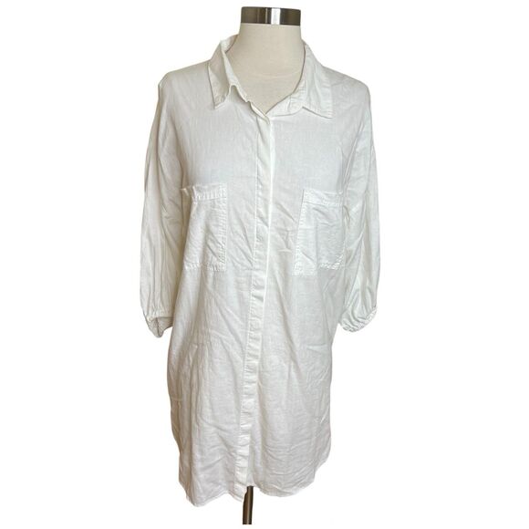 Young Fabulous & Broke Shirt Dress Size Small White Linen Button Down Oversized - Picture 1 of 9